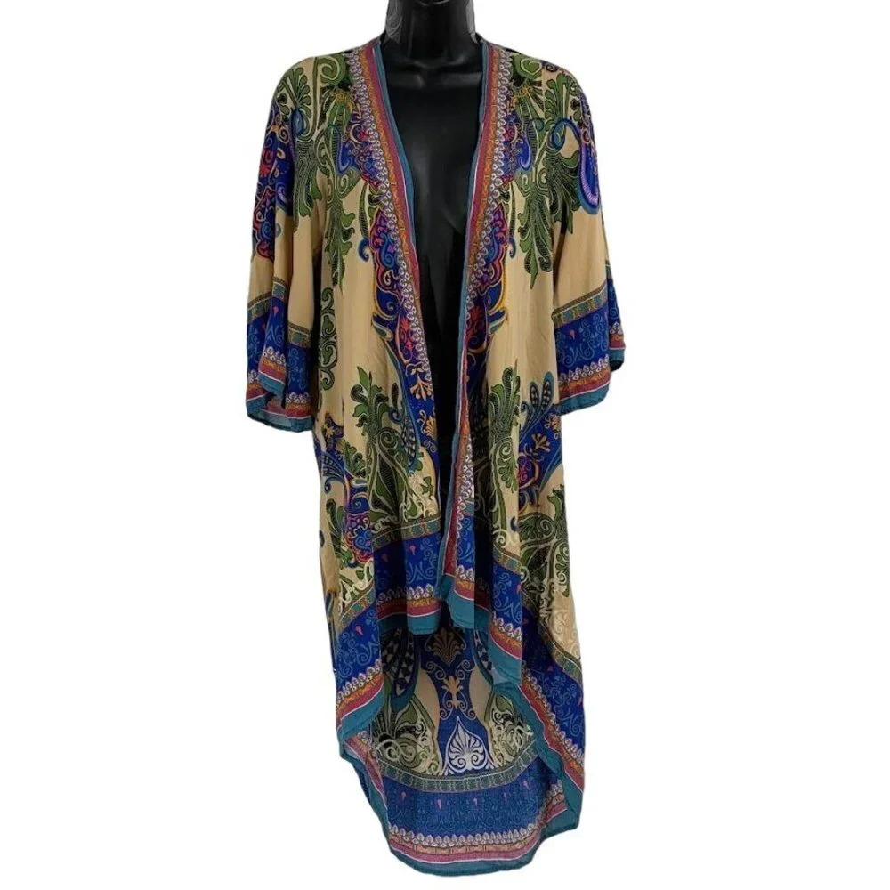 FLYING TOMATO Women's Cardigan Top‎ Paisley Short Sleeve Blue Size S